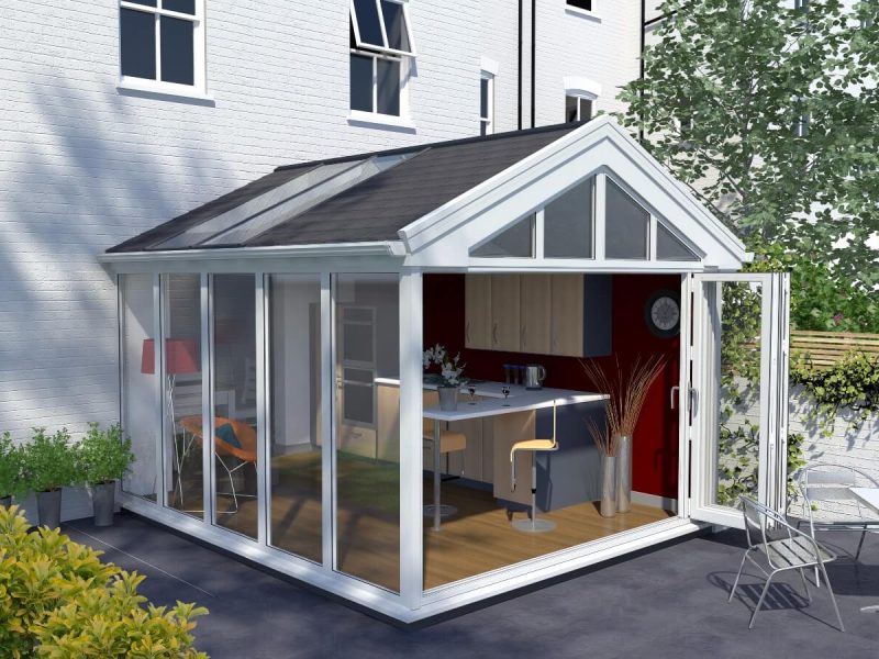 gable conservatory with glass panels